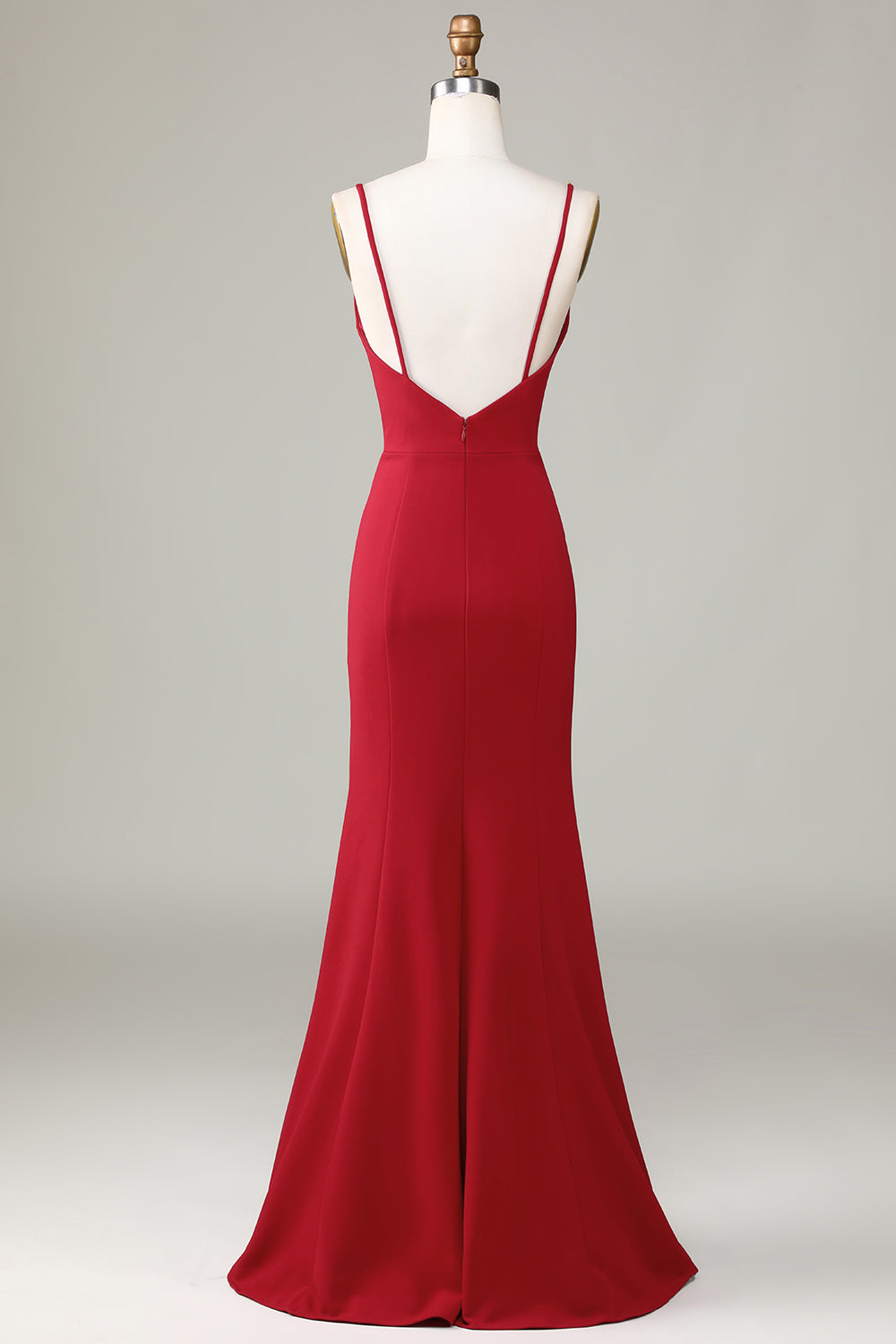 Burgundy Mermaid Spaghetti Straps Sleeveless Bridesmaid Dress with Slit