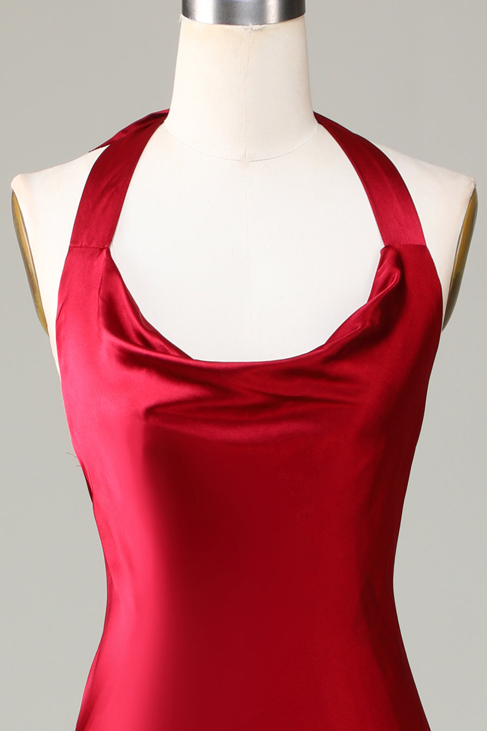 Burgundy Mermaid Halter Long Bridesmaid Dress with Slit