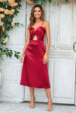 Burgundy A Line Spaghetti Straps Hollow Out Short Bridesmaid Dress