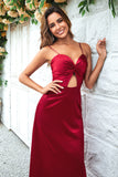Burgundy A Line Spaghetti Straps Hollow Out Short Bridesmaid Dress
