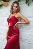 Burgundy A Line Spaghetti Straps Hollow Out Short Bridesmaid Dress
