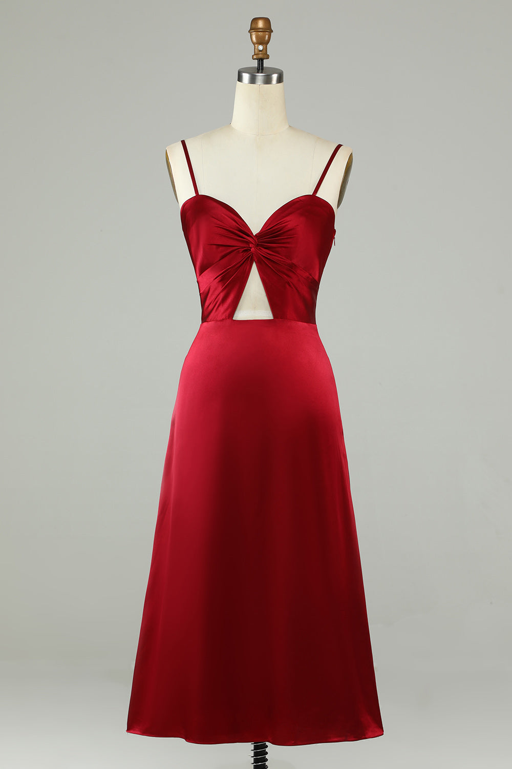 Burgundy A Line Spaghetti Straps Hollow Out Short Bridesmaid Dress