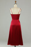 Burgundy A Line Spaghetti Straps Hollow Out Short Bridesmaid Dress