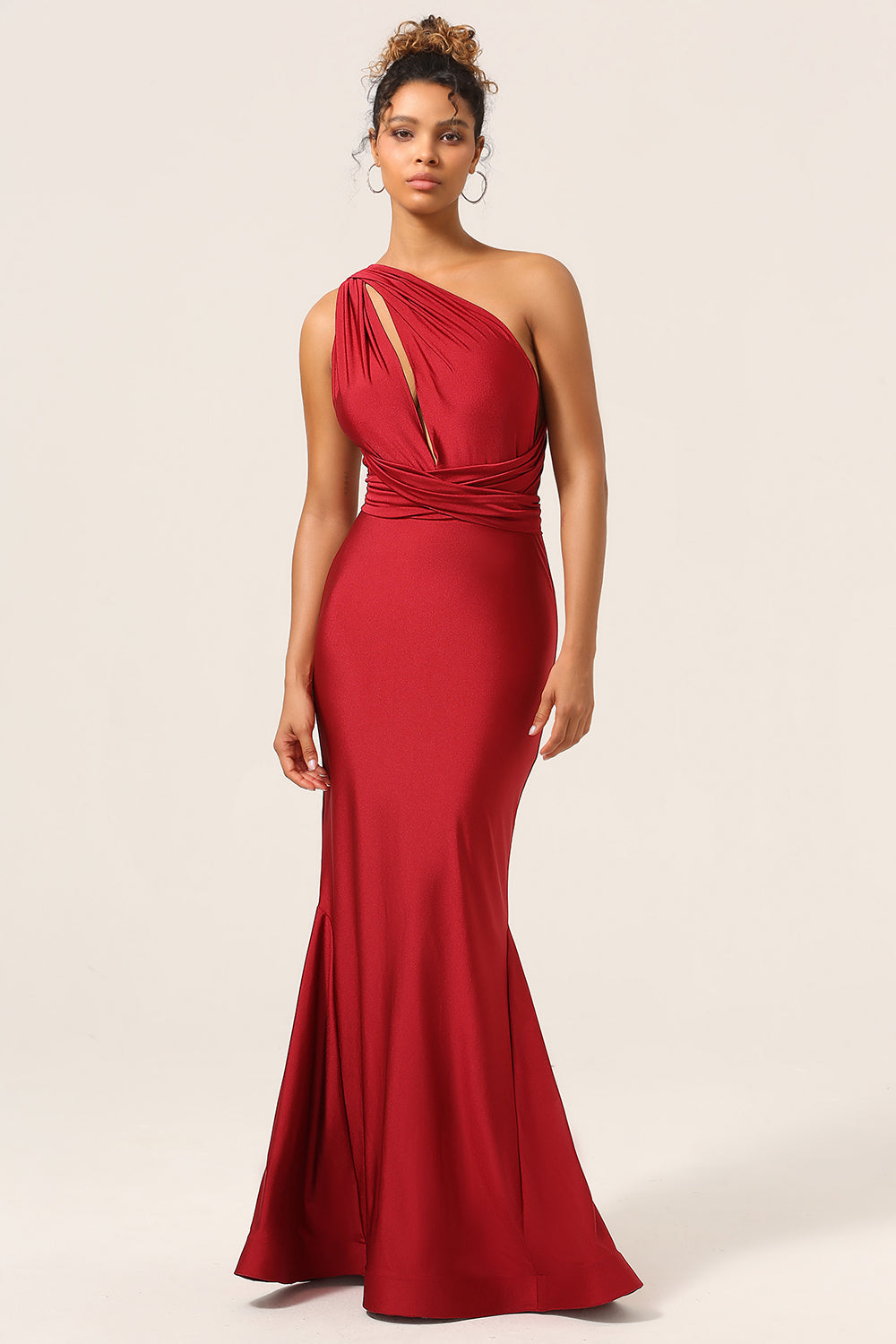 Burgundy Mermaid Halter Floor Length Bridesmaid Dress