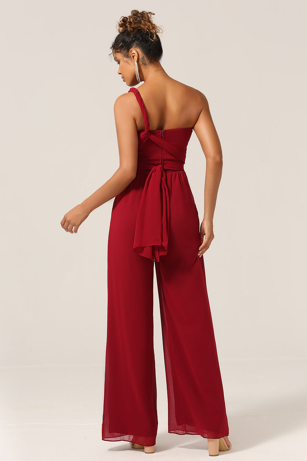 Burgundy Convertible Floor Length Chiffon Pant Suit For Bridesmaid