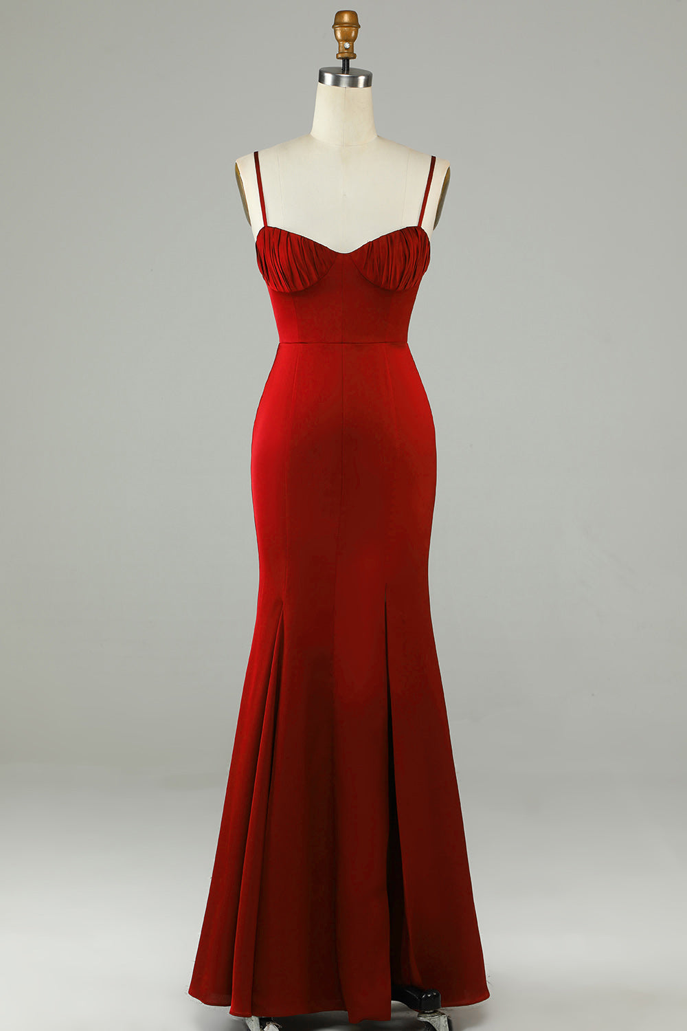 Burgundy Mermaid Spaghetti Straps Long Prom Dress with Slit