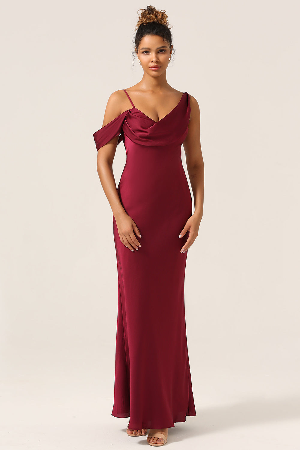 Cabernet Mermaid Floor Length Satin Bridesmaid Dress with Sleeveless