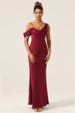 Cabernet Mermaid Floor Length Satin Bridesmaid Dress with Sleeveless