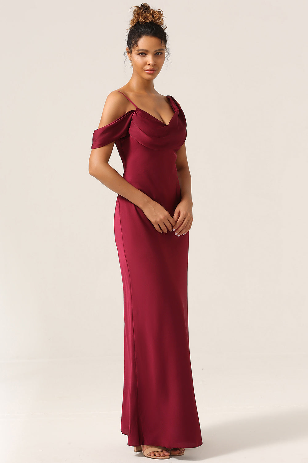 Cabernet Mermaid Floor Length Satin Bridesmaid Dress with Sleeveless