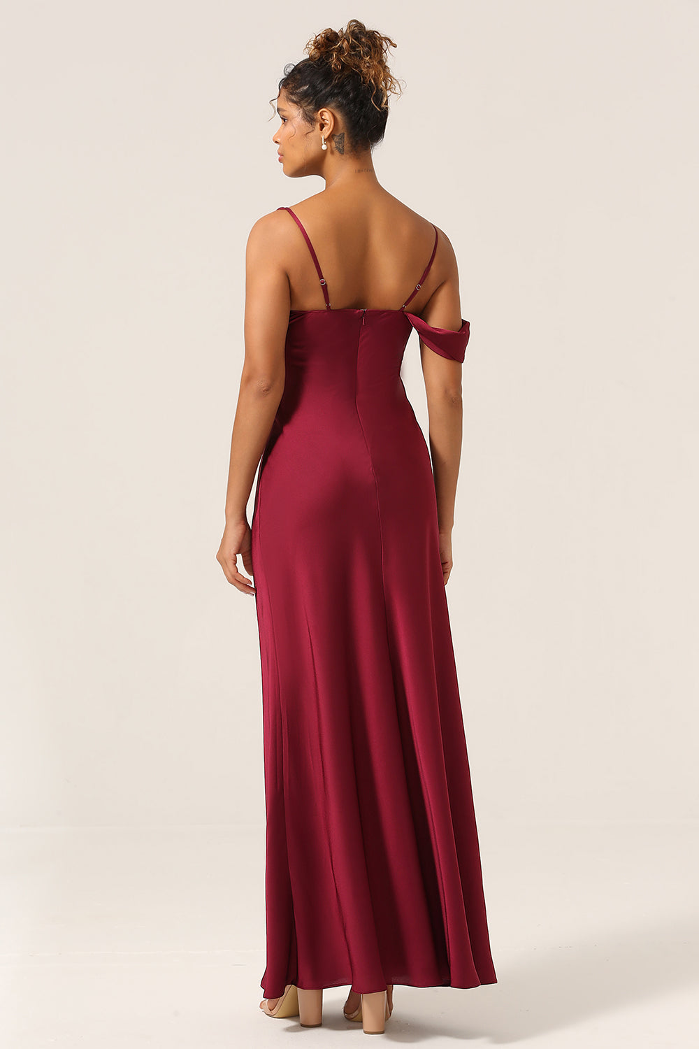 Cabernet Mermaid Floor Length Satin Bridesmaid Dress with Sleeveless