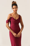 Cabernet Mermaid Floor Length Satin Bridesmaid Dress with Sleeveless