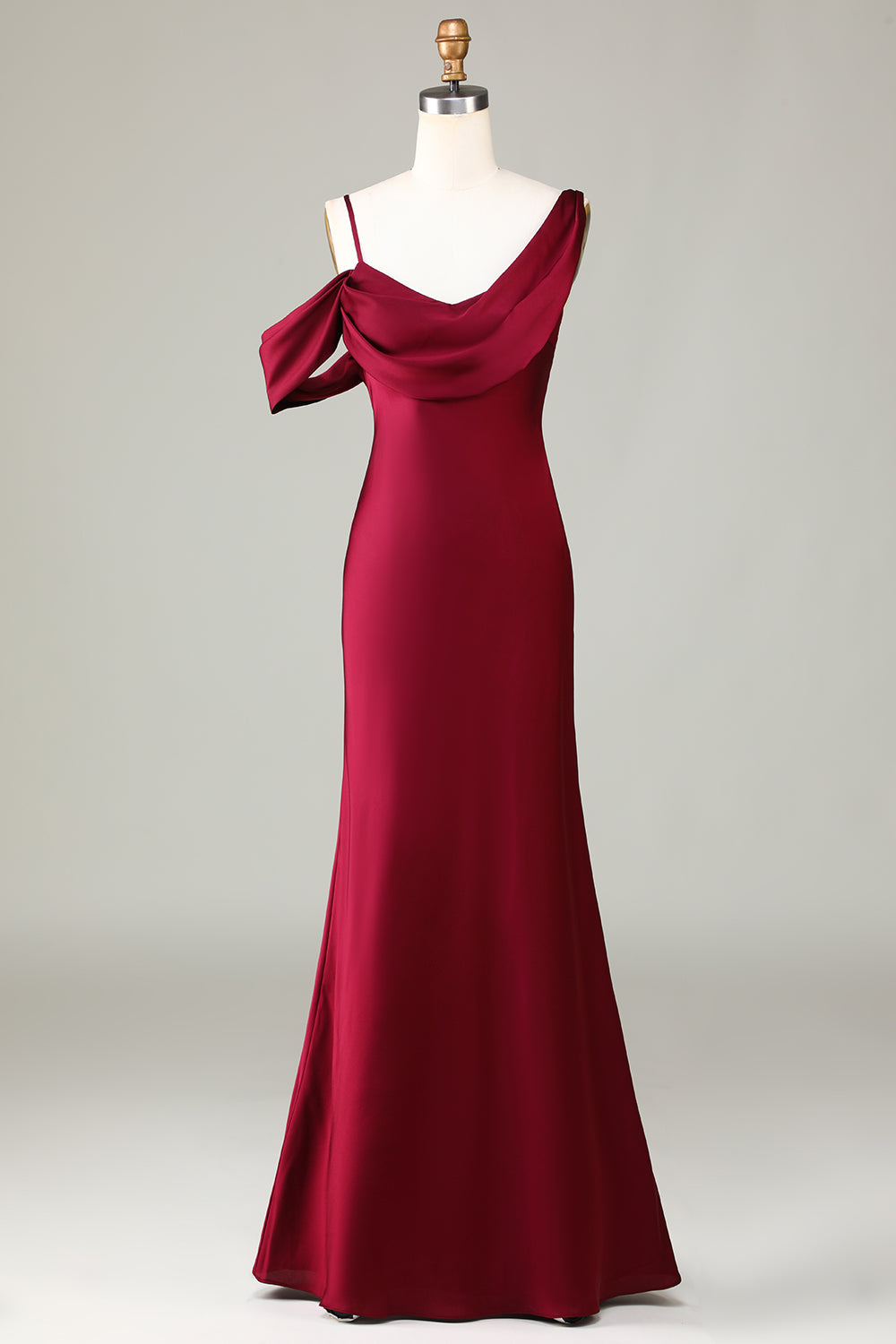 Cabernet Mermaid Floor Length Satin Bridesmaid Dress with Sleeveless