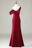 Cabernet Mermaid Floor Length Satin Bridesmaid Dress with Sleeveless
