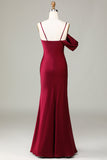 Cabernet Mermaid Floor Length Satin Bridesmaid Dress with Sleeveless