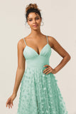 Green A-Line Spaghetti Straps Satin Long Bridesmaid Dress