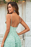 Green A-Line Spaghetti Straps Satin Floor Length Dress For Wedding Party