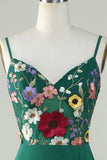 Dark Green A-Line Spaghetti Straps Floor-Length Dress with 3D Flowers