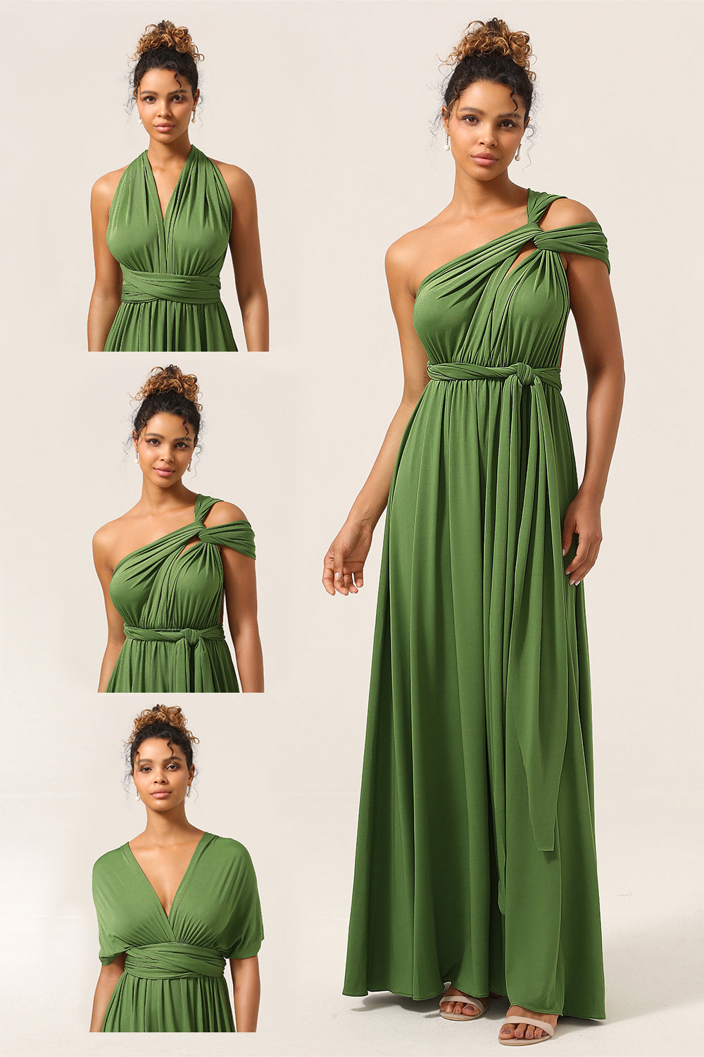 Olive A-Line Spandex Convertible Wear Floor Length Bridesmaid Dress