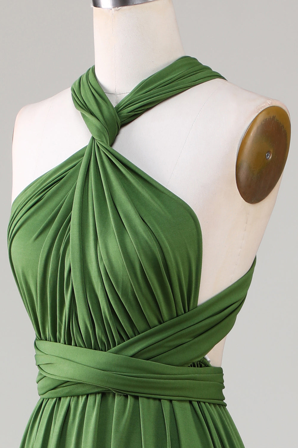 Olive Green Spandex A Line Convertible Wear Long Bridesmaid Dress
