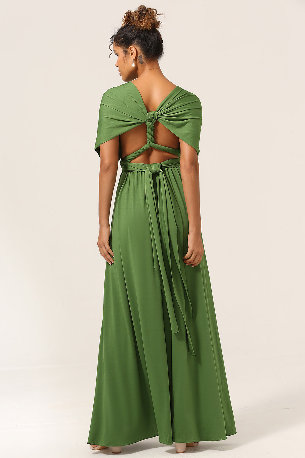 Olive A-Line Spandex Convertible Wear Floor Length Bridesmaid Dress