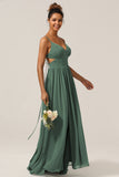 Eucalyptus A-Line Spaghetti Straps Floor Length Chiffon Bridesmaid Dress with Slit