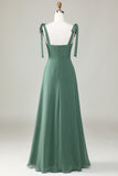 Eucalyptus A-Line Spaghetti Straps Floor Length Bridesmaid Dress with Slit