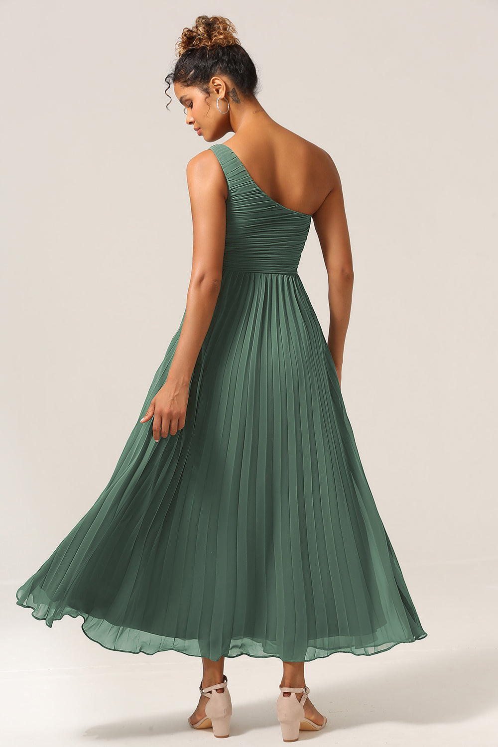 Eucalyptus A Line One Shoulder Ruched Chiffon Bridesmaid Dress