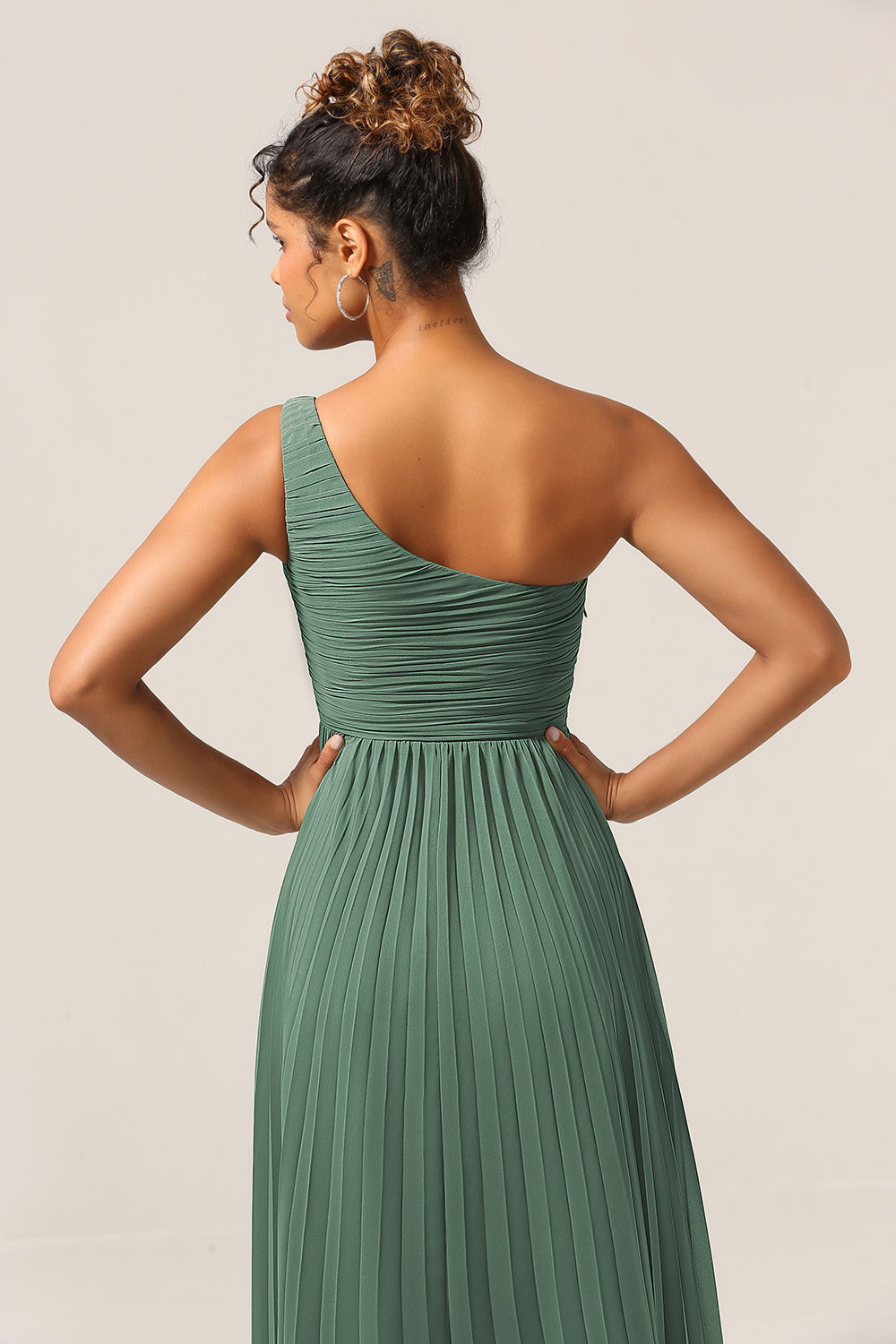 Eucalyptus A Line One Shoulder Ruched Chiffon Bridesmaid Dress