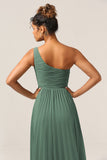 Eucalyptus A Line One Shoulder Ruched Chiffon Bridesmaid Dress