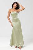 Dusty Sage Mermaid Strapless Floor-Length Satin Bridesmaid Dress