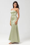 Dusty Sage Mermaid Strapless Floor-Length Satin Bridesmaid Dress