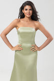 Dusty Sage Mermaid Strapless Floor-Length Satin Bridesmaid Dress