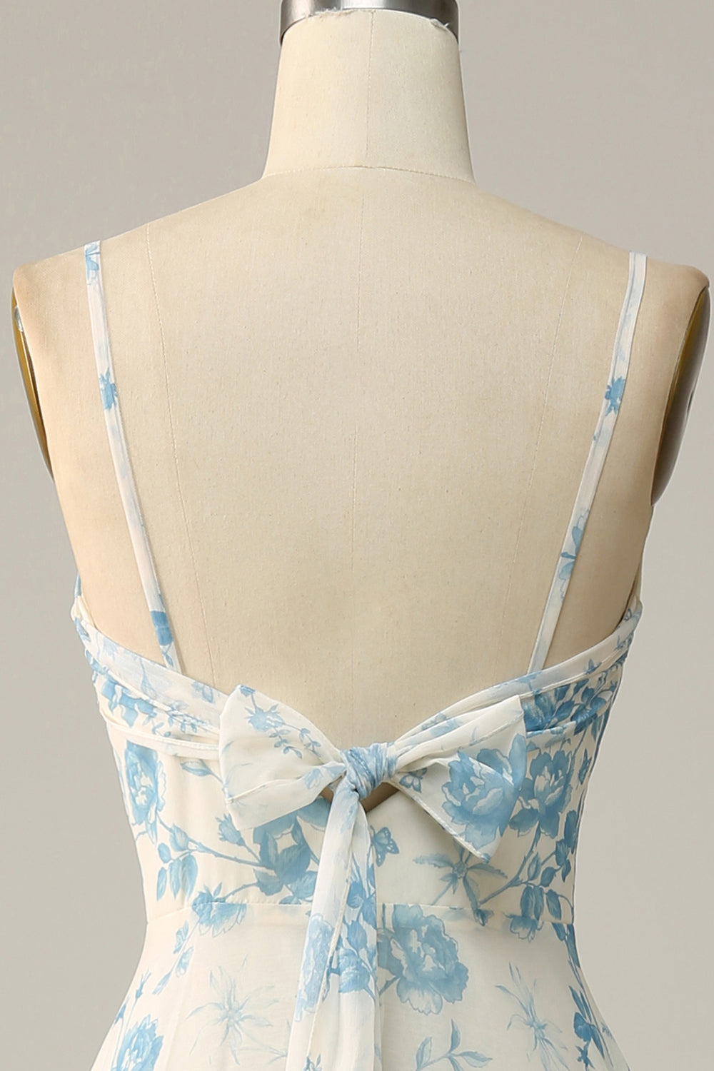 White Purple Flower A-Line Spaghetti Straps Chiffon Floor-Length Bridesmaid Dress