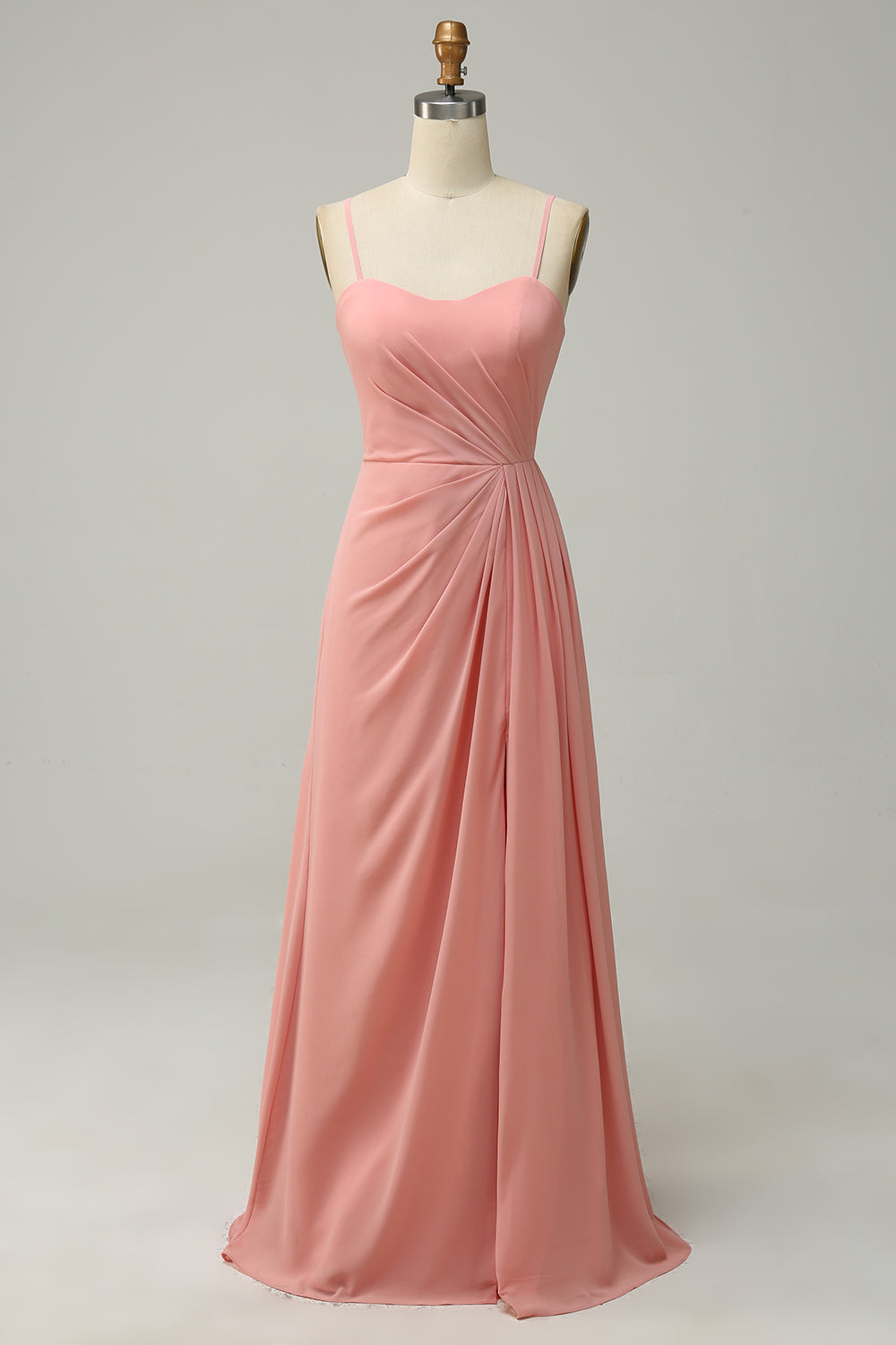 Blush A LineSpaghetti Straps Ruched Chiffon Bridesmaid Dress with Ruffles