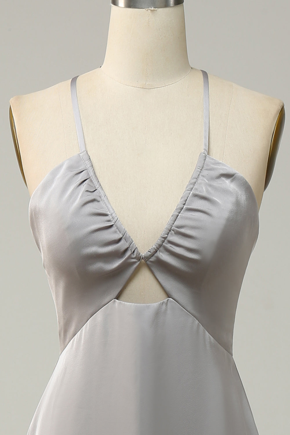 Grey Sheath Spaghetti Straps Bright Satin Bridesmaid Dress