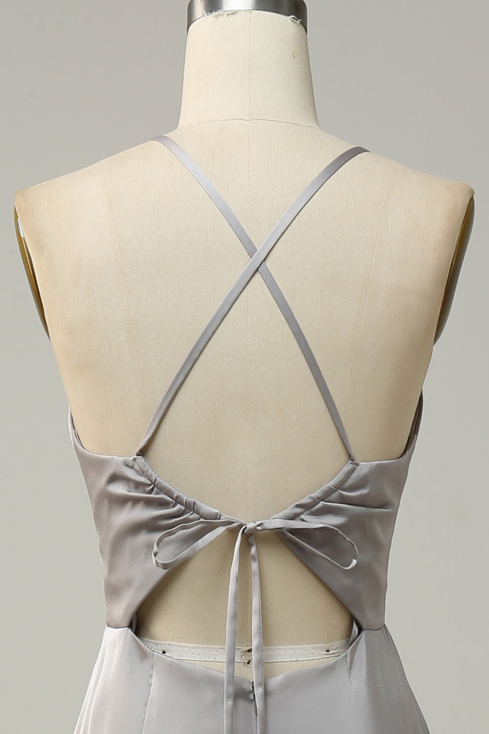Grey Sheath Spaghetti Straps Bright Satin Bridesmaid Dress