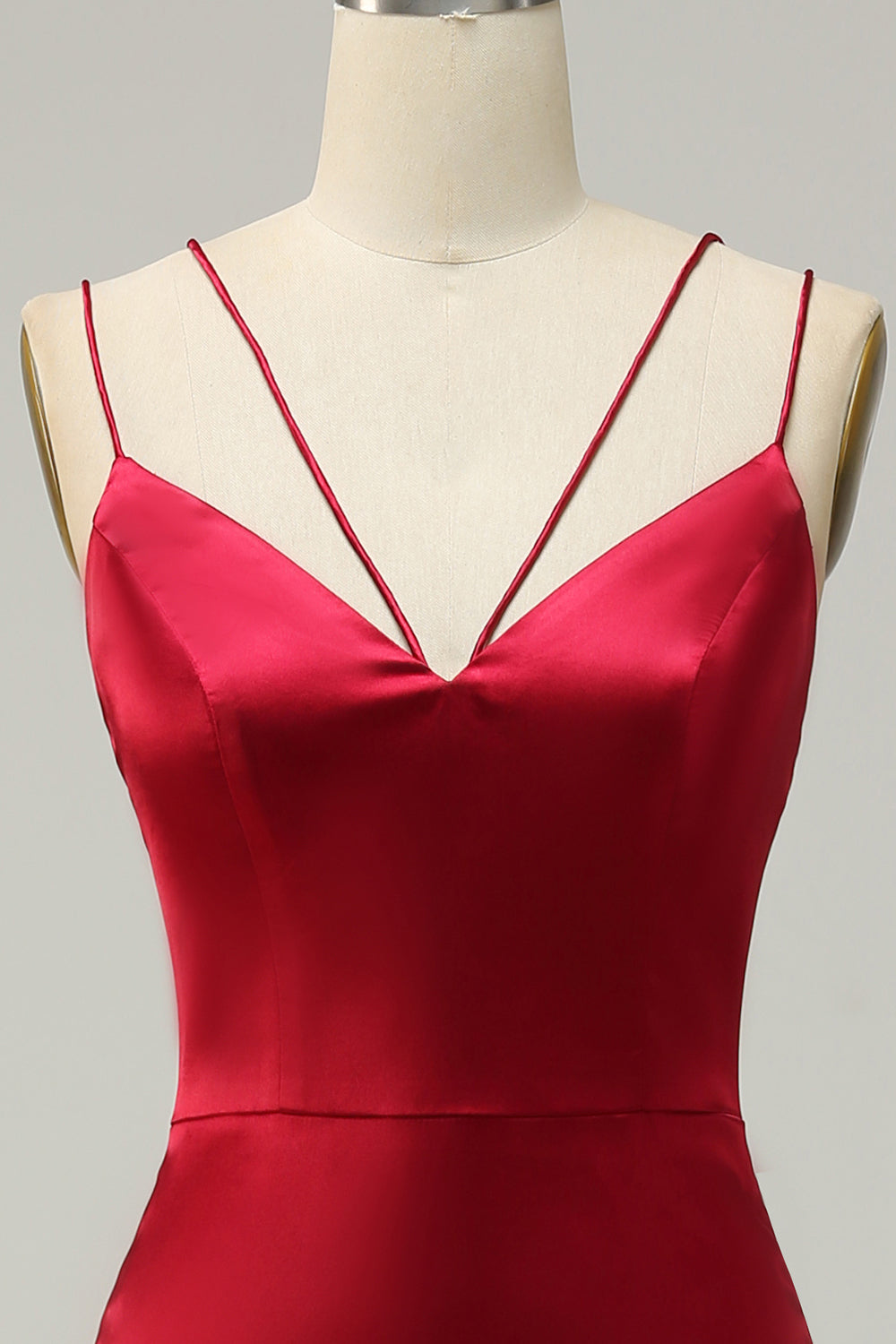 Burgundy Mermaid Spaghetti Straps Satin Bridesmaid Dress with Open Back