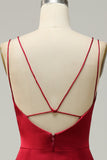 Burgundy Mermaid Spaghetti Straps Satin Bridesmaid Dress with Open Back