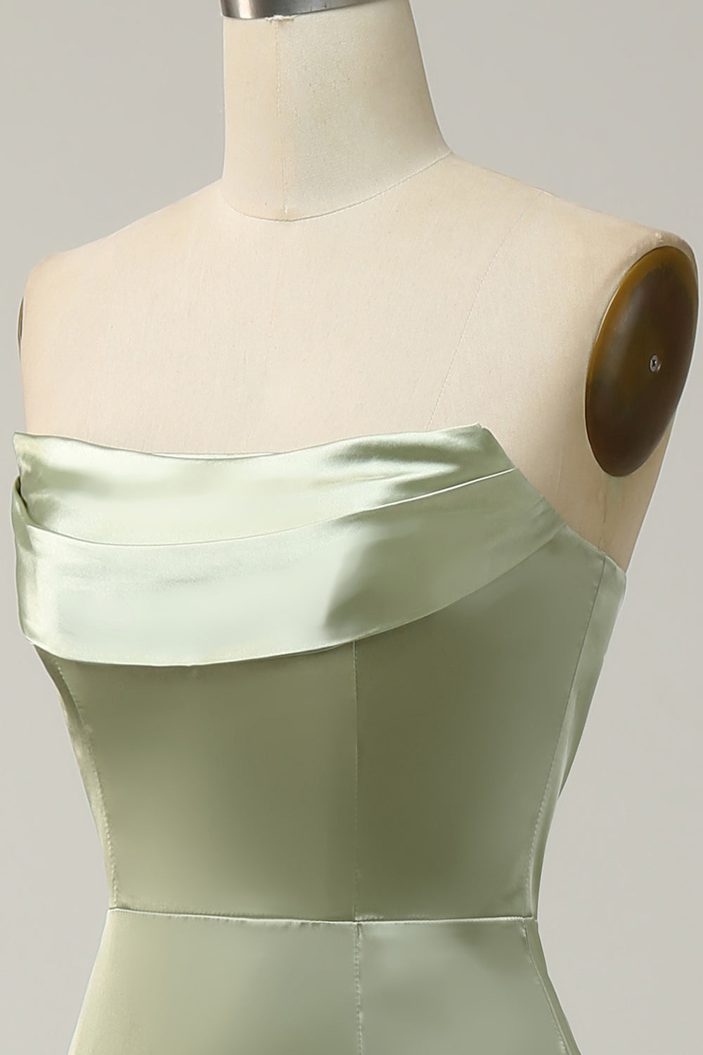 Green A Line Convertible Strapless Satin Floor-Length Dress with Slit