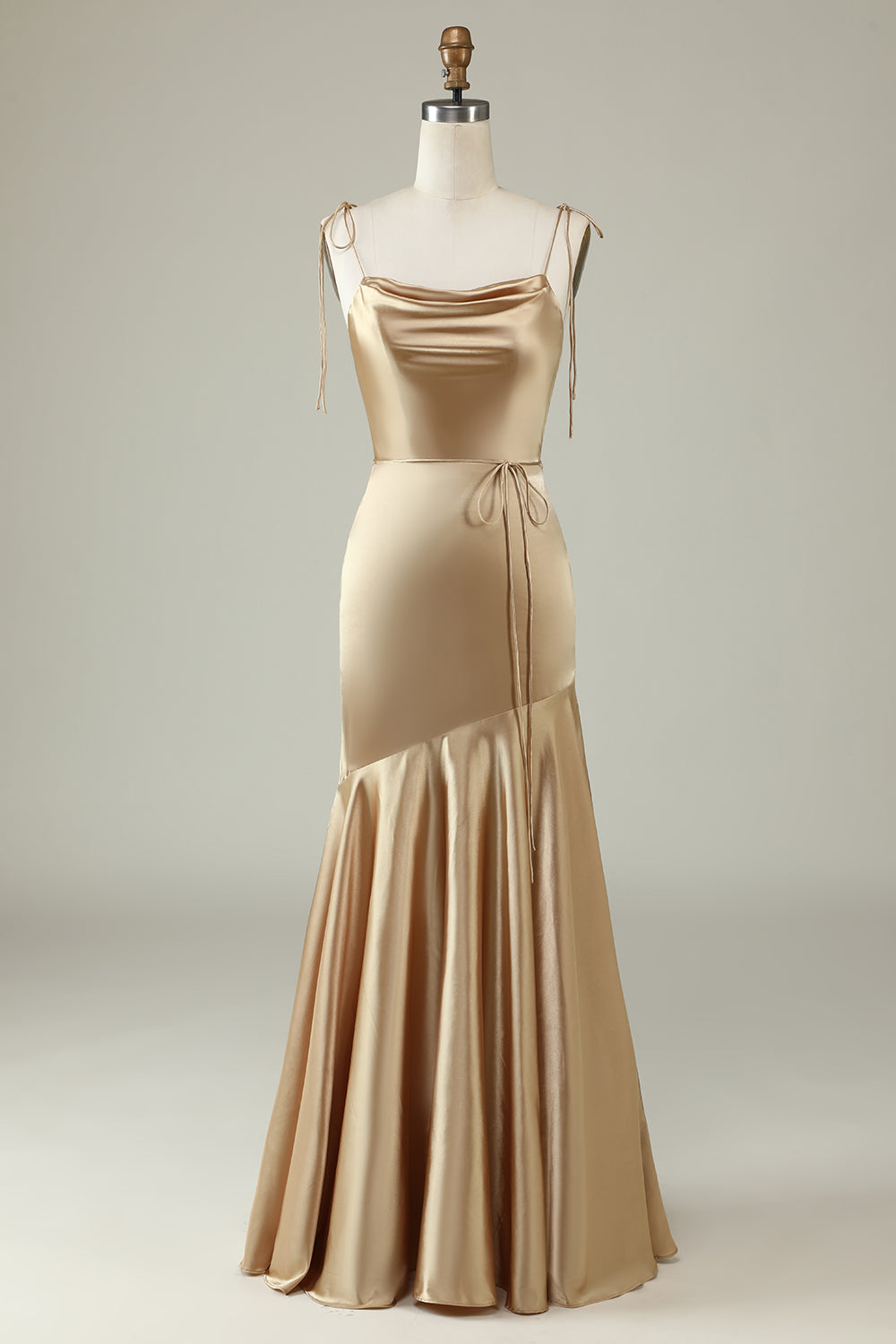 Blush Mermaid Square Neck Floral Print Bright Satin Boho Bridesmaid Dress