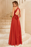 A Line Halter Floor Length Chiffon Bridesmaid Dress with Open Back
