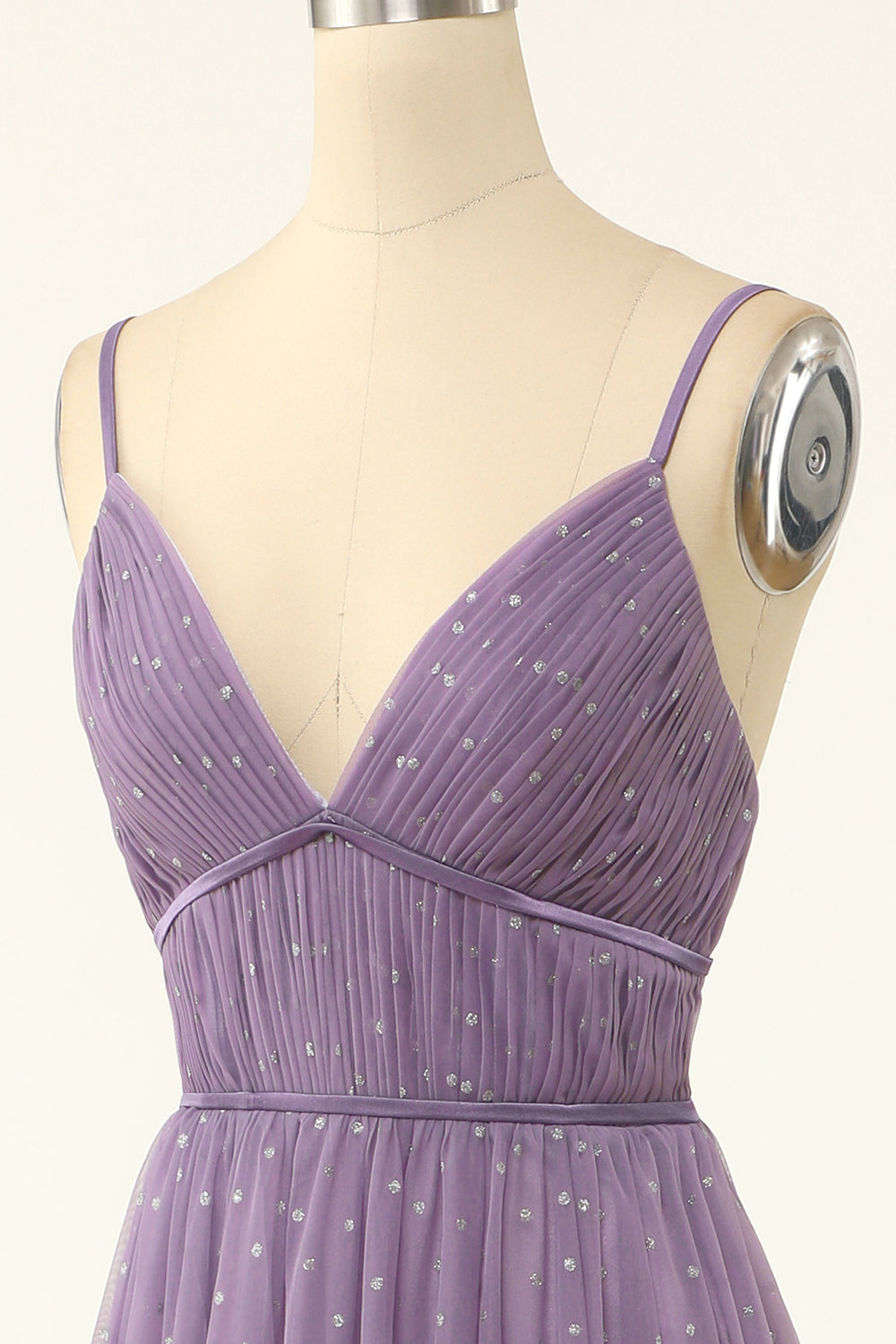 Grey Pink A Line Spaghetti Straps Long Bridesmaid Dress with Ruffles