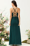 Pine A Line Corset Chiffon Bridesmaid Dress with Open Back