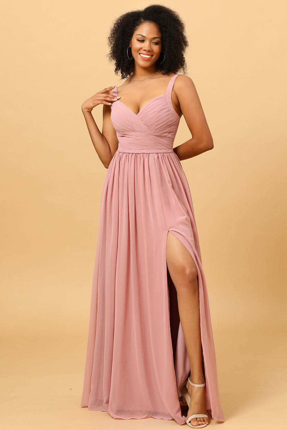Blush Long Chiffon Bridesmaid Dress with Slit