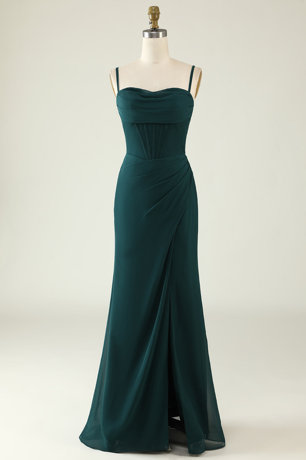 Pine A Line Corset Chiffon Bridesmaid Dress with Open Back