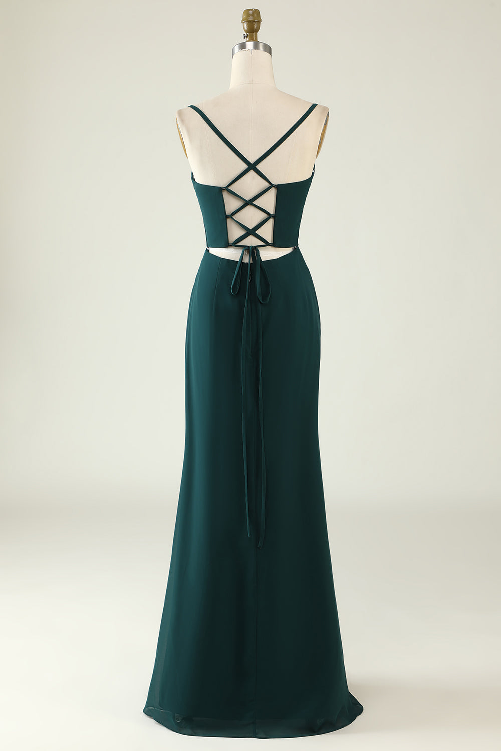 Pine A Line Corset Chiffon Bridesmaid Dress with Open Back