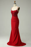 Dark Green Mermaid Spaghetti Straps Long Prom Dress with Appliques Beading
