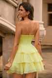 Yellow Strapless Corset A Line Beaded Graduation Dress
