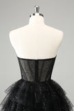 Sparkly A Line Sweetheart Tiered Corset Cute Little Black Dress
