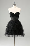Sparkly Cute A Line Sweetheart Tiered Corset Little Black Dress